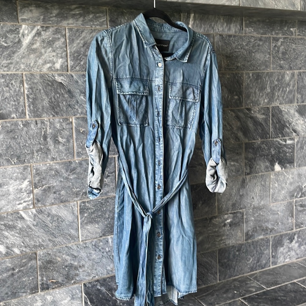 Denim dress.